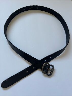 Fossil Black Scalloped Edge Leather Belt Medium Women’s